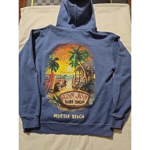 Ron Jon Surf Shop Hoodie Surfing Shark Mens Medium Vintage Blue Myrtle Beach